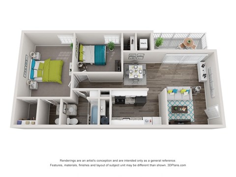Floor plan for 2 beds, 1.5 baths, 930 sqft